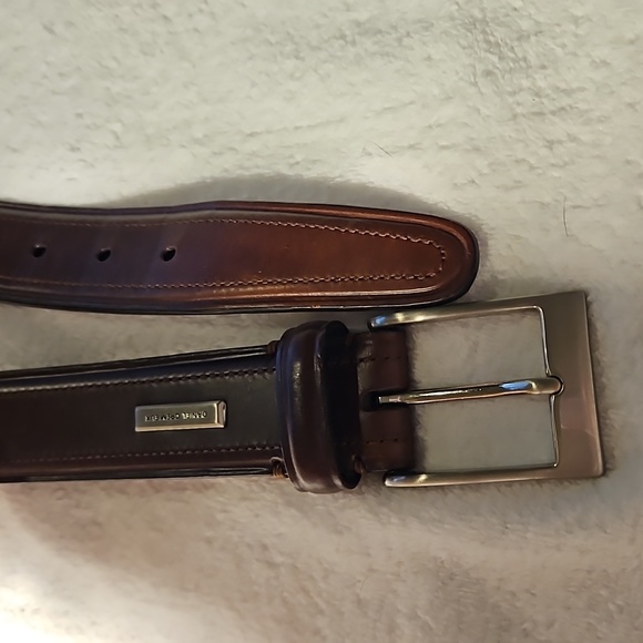 Daniel Cremieux | Men's Leather Brass Sliver Tone Hardware Belt 38 - Picture 13 of 13